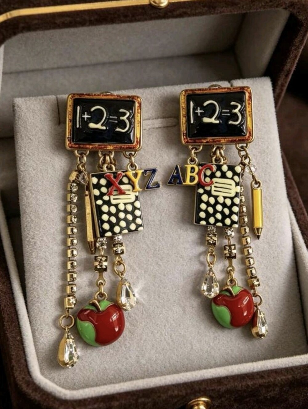 Chalkboard Pencils Apples Notebook Numbers Letter Teacher Dangle Earrings